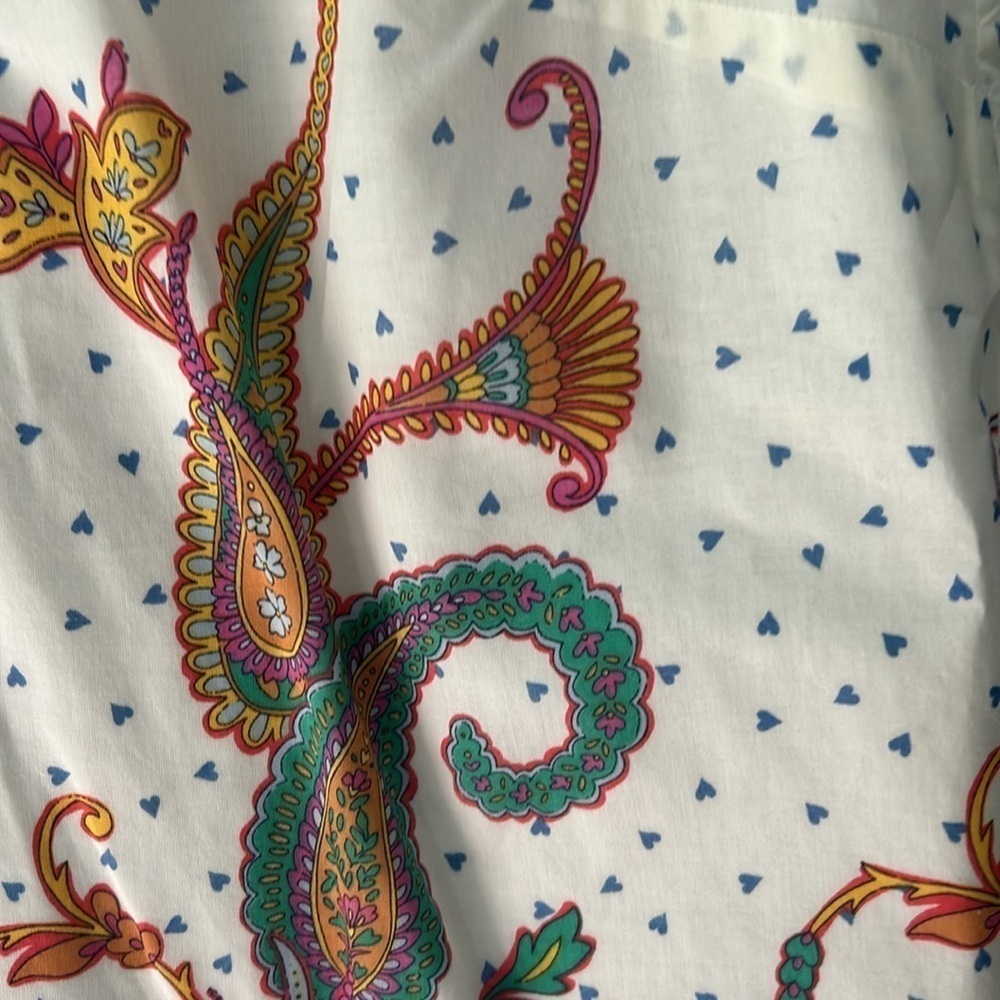 Talbots Size Medium Ruffle Shoulder Cotton Floral Paisley Blouse Top - Picture 2 of 5